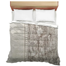 Linen Fabric With Lace On The Old Wooden Background Bedding 56709706