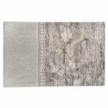 Linen Fabric With Lace On The Old Wooden Background Rugs 56709706