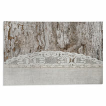 Linen Fabric With Lace On The Old Wooden Background Rugs 56748947