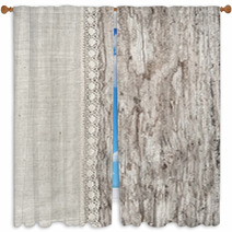 Linen Fabric With Lace On The Old Wooden Background Window Curtains 56709706