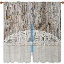 Linen Fabric With Lace On The Old Wooden Background Window Curtains 56748947