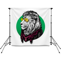 Lion In Glasses And Color Scarf With Drawing Backdrops 79395359