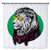 Lion In Glasses And Color Scarf With Drawing Bath Decor 79395359