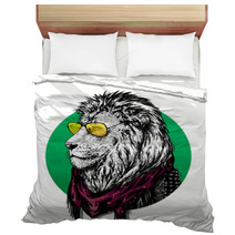 Lion In Glasses And Color Scarf With Drawing Bedding 79395359