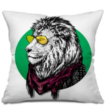Lion In Glasses And Color Scarf With Drawing Pillows 79395359