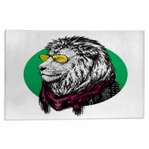 Lion In Glasses And Color Scarf With Drawing Rugs 79395359