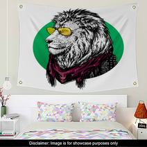 Lion In Glasses And Color Scarf With Drawing Wall Art 79395359