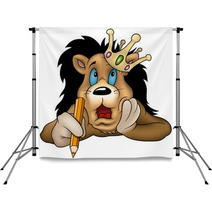 Lion With Pencil  - Highly Detailed Cartoon Illustration Backdrops 5087174