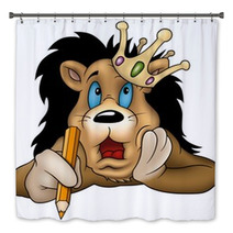 Lion With Pencil  - Highly Detailed Cartoon Illustration Bath Decor 5087174