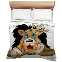 Lion With Pencil  - Highly Detailed Cartoon Illustration Bedding 5087174