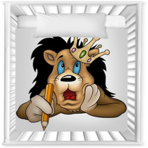 Lion With Pencil  - Highly Detailed Cartoon Illustration Nursery Decor 5087174