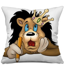 Lion With Pencil  - Highly Detailed Cartoon Illustration Pillows 5087174