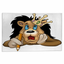 Lion With Pencil  - Highly Detailed Cartoon Illustration Rugs 5087174