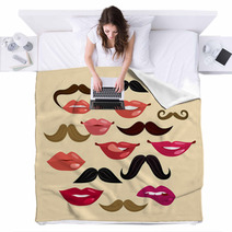 Lips And Mustaches Blankets 68036122