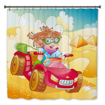 Little Girl Riding Quad Bike On Desert (vector) Bath Decor 41682605