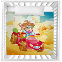 Little Girl Riding Quad Bike On Desert (vector) Nursery Decor 41682605