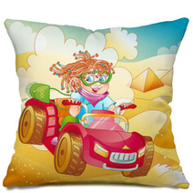 Little Girl Riding Quad Bike On Desert (vector) Pillows 41682605