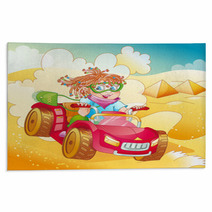 Little Girl Riding Quad Bike On Desert (vector) Rugs 41682605