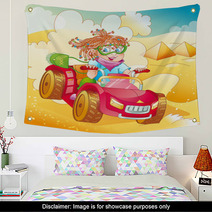Little Girl Riding Quad Bike On Desert (vector) Wall Art 41682605