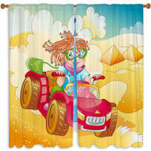 Little Girl Riding Quad Bike On Desert (vector) Window Curtains 41682605