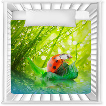 Little Ladybug Floating On The Leaf. Nursery Decor 50411629