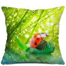 Little Ladybug Floating On The Leaf. Pillows 50411629