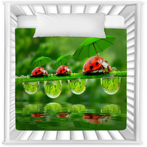 Little Ladybugs With Umbrella. Nursery Decor 58636971