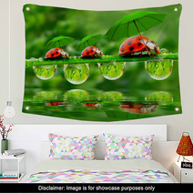 Little Ladybugs With Umbrella. Wall Art 58636971