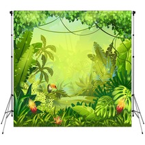 Llustration With Flowers And Jungle Toucan Backdrops 63822766