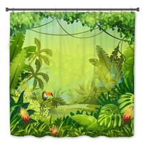 Llustration With Flowers And Jungle Toucan Bath Decor 63822766