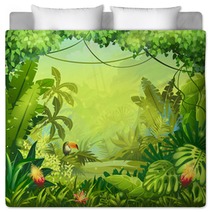Llustration With Flowers And Jungle Toucan Bedding 63822766