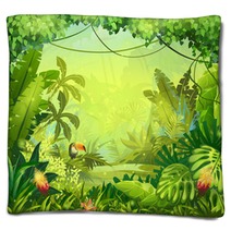 Llustration With Flowers And Jungle Toucan Blankets 63822766