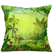 Llustration With Flowers And Jungle Toucan Pillows 63822766