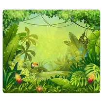 Llustration With Flowers And Jungle Toucan Rugs 63822766