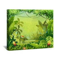 Llustration With Flowers And Jungle Toucan Wall Art 63822766