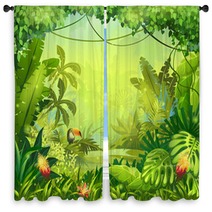 Llustration With Flowers And Jungle Toucan Window Curtains 63822766