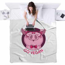Logo Pig Hipster Color Go Vegan Blankets 103326685