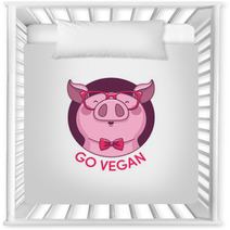 Logo Pig Hipster Color Go Vegan Nursery Decor 103326685