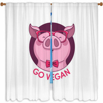 Logo Pig Hipster Color Go Vegan Window Curtains 103326685