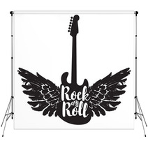 Logo With The Electric Guitar And The Words Rock And Roll With Wings Backdrops 131988912