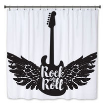 Logo With The Electric Guitar And The Words Rock And Roll With Wings Bath Decor 131988912