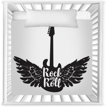 Logo With The Electric Guitar And The Words Rock And Roll With Wings Nursery Decor 131988912