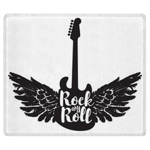 Logo With The Electric Guitar And The Words Rock And Roll With Wings Rugs 131988912