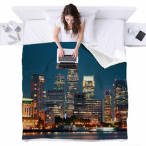 London Canary Wharf At Night Blankets 67719926
