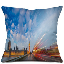 London. Car Light Trails On A Summer Evening In Westminster Brid Pillows 65396700
