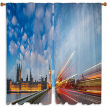 London. Car Light Trails On A Summer Evening In Westminster Brid Window Curtains 65396700