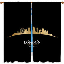 London England City Skyline Silhouette Black Background Window Curtains 57306749