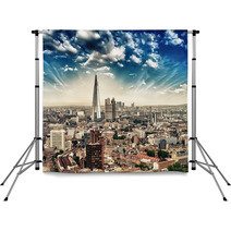 London. Panorami Aerial View Of City Skyline At Dusk Backdrops 62107604