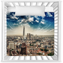 London. Panorami Aerial View Of City Skyline At Dusk Nursery Decor 62107604
