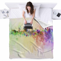 London Skyline In Watercolor Background Blankets 58130069